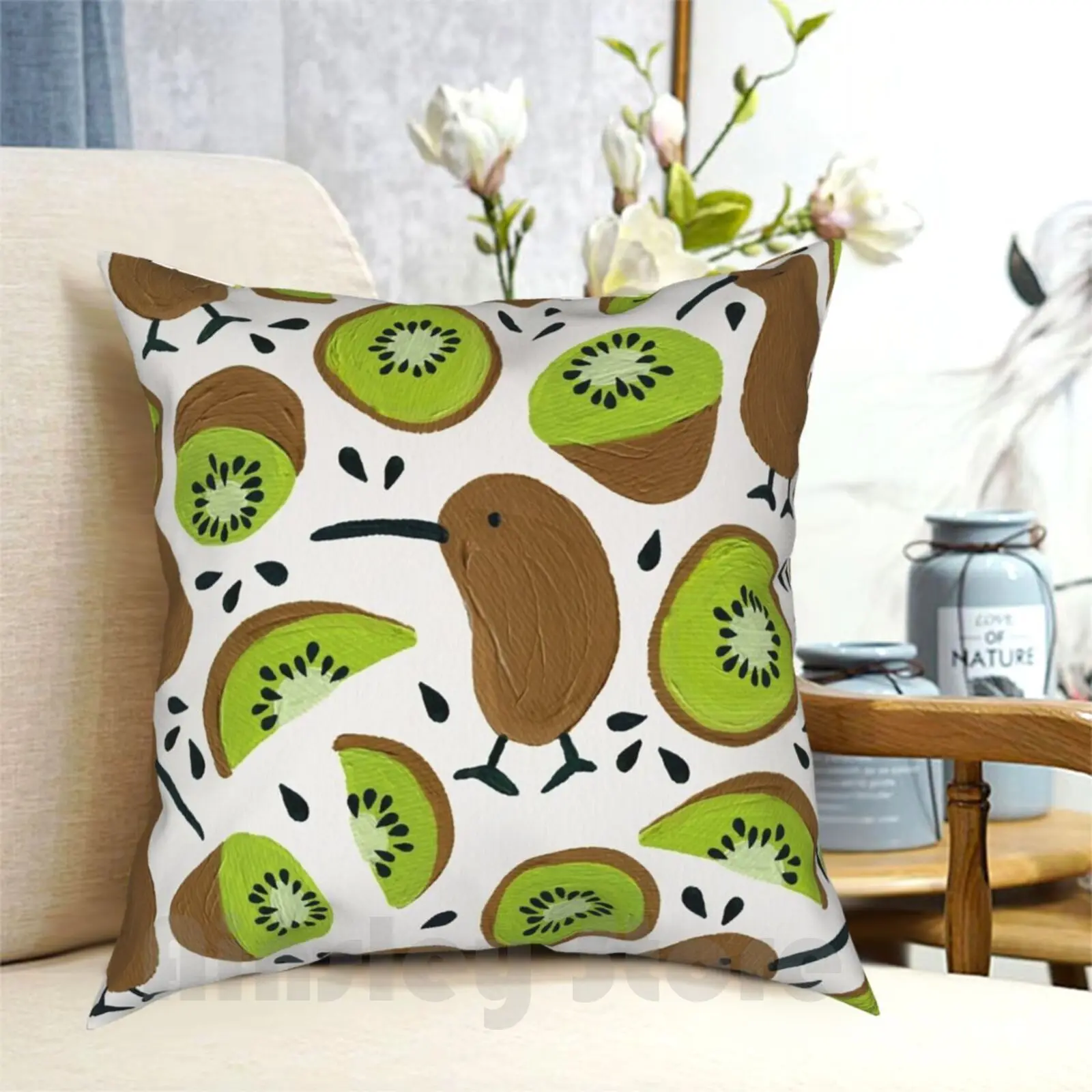 Kiwis & Kiwis Pillow Case Printed Home Soft DIY Pillow cover Kiwi Kiwi Bird Fruit New Zealand Pattern Green Acrylic Catcoq