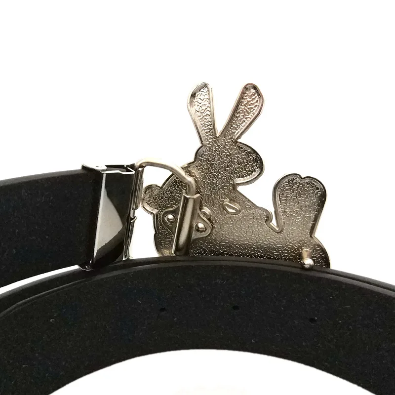 Novelty Personality Mens Belts Black Pu Leather 130cm with Noctilucent Rabbit Big Metal Belt Buckle Belts for Jeans Punk Boy