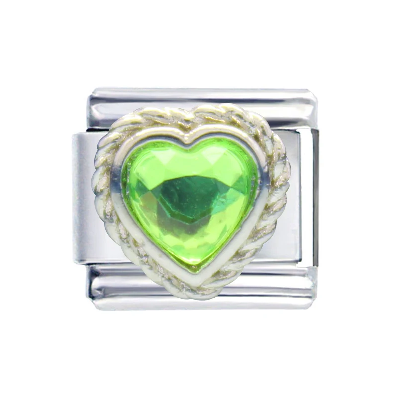 Wholesale Composable Links Classic 9mm Peridot Heart Love August Birthstone Italian Charm Bracelet Fit Zoppini