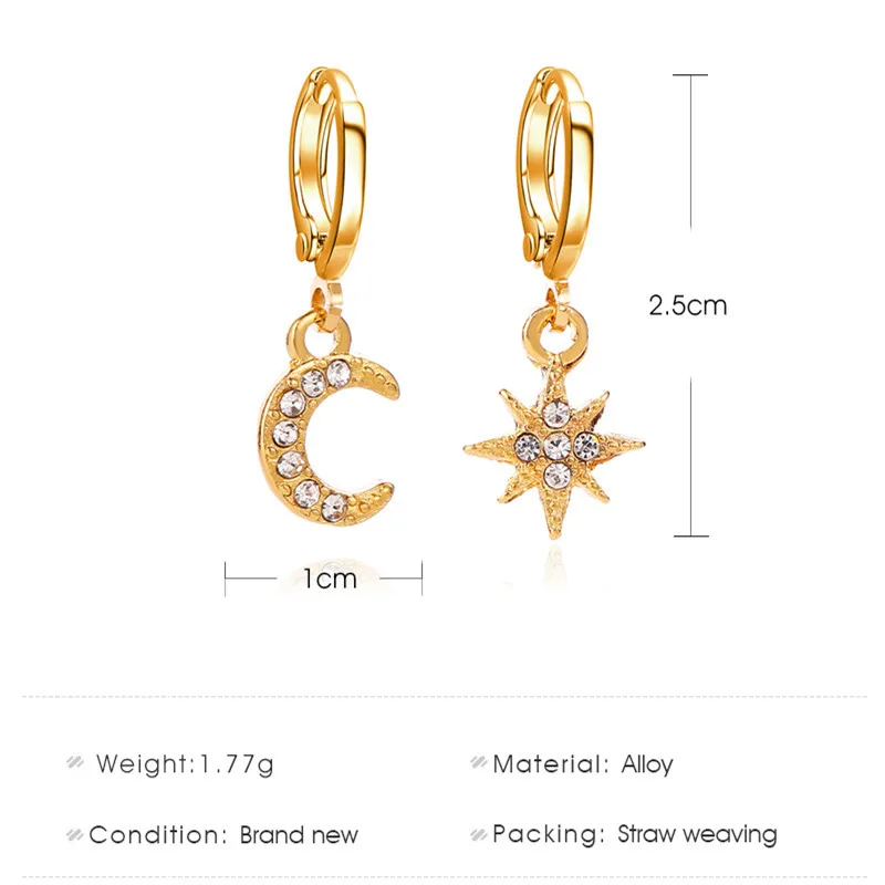 2025 Fashion Korean Star And Moon Asymmetric Earrings For Women Classic Geometric Dangle Earrings Jewelry Gift