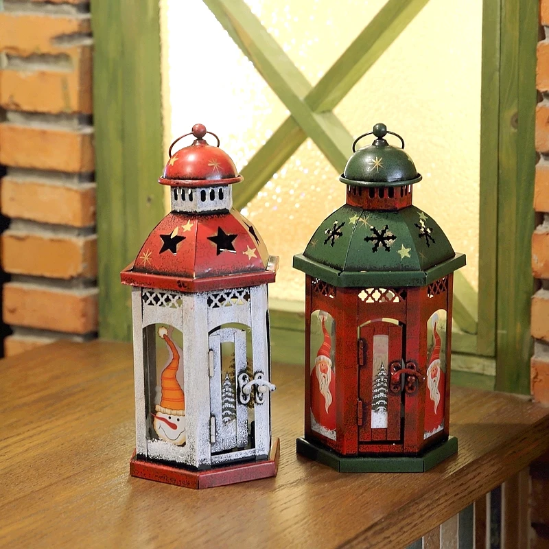 Cute Christmas Decoration Home Decor Festival Iron Candlestick Storm Light Christmas Small Lantern Decoration Darden Groceries