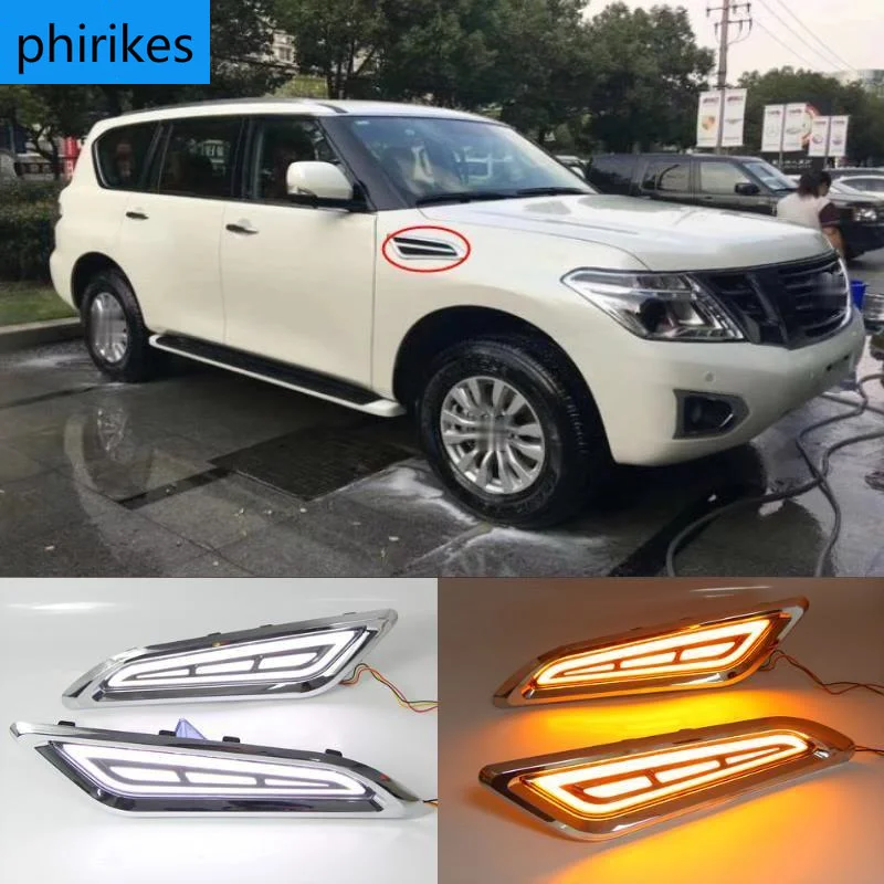 For Nissan Patrol Y62 Armada Accessories 2015 2016 2017 2018 2019 LED DRL Flowing Turning Light Signal Lamp Side Vents Sticker