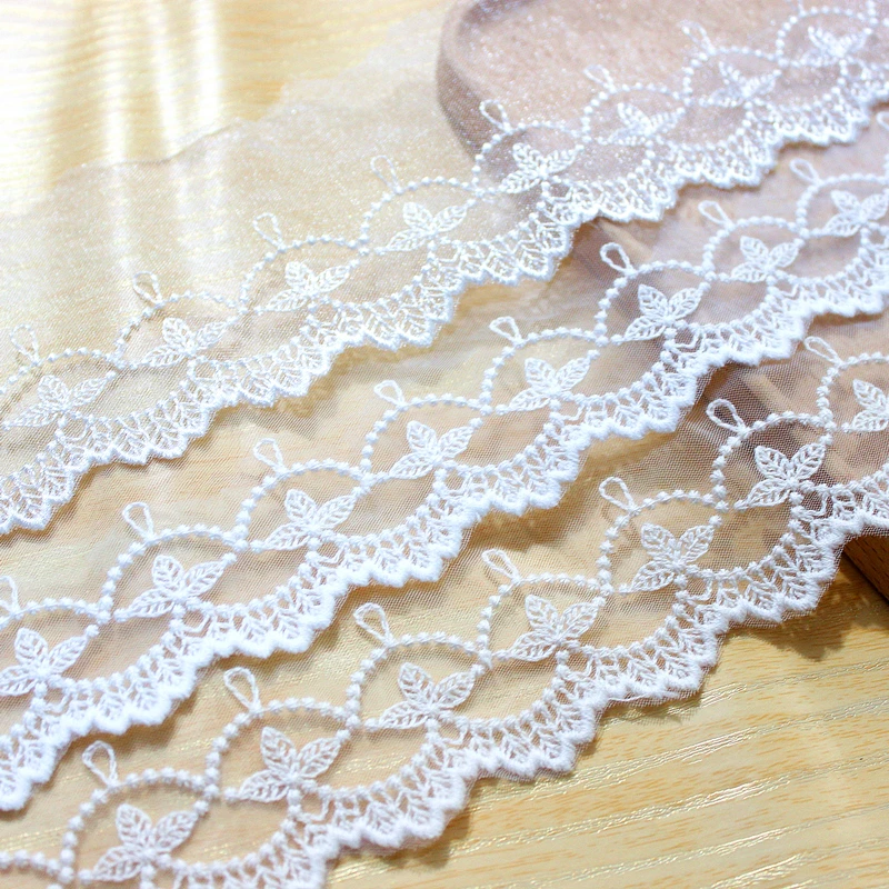 

Mesh Lace Trim 10 Yard Ivory Apricot Gauze Tulle Cotton Embroidery Ribbon Edge Dress Clothes Fabric 8cm 3.15"Wide M4F332