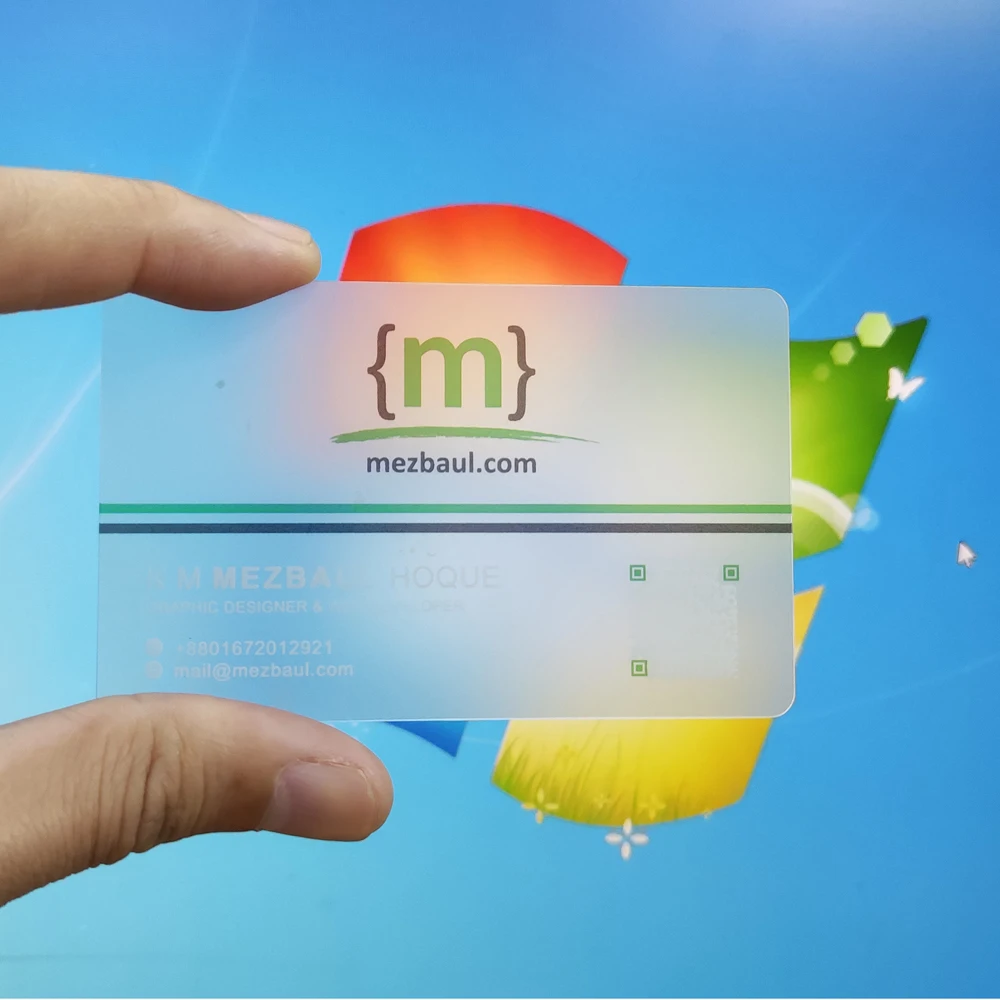 Transparent PVC business card, free design,waterproof, color printing, 0.38mm, rounded