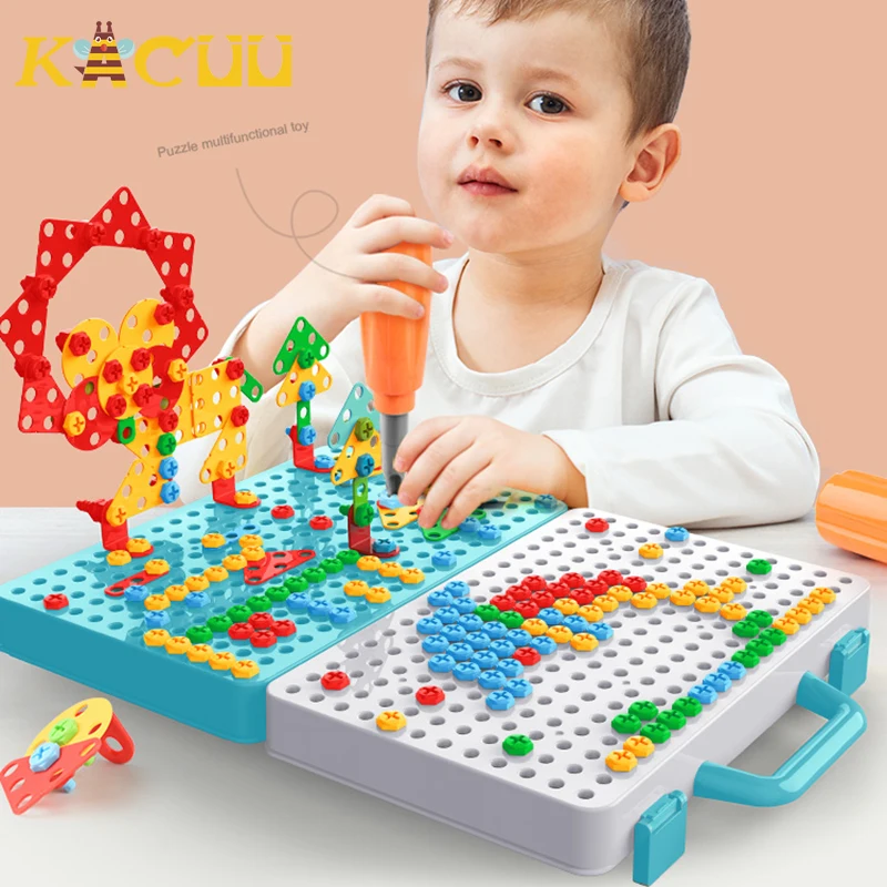 Kids Drill Screw Nut Puzzles Toys Pretend Play Tool Drill Disassembly Assembly Children Drill 3D Puzzle Toys For Boy