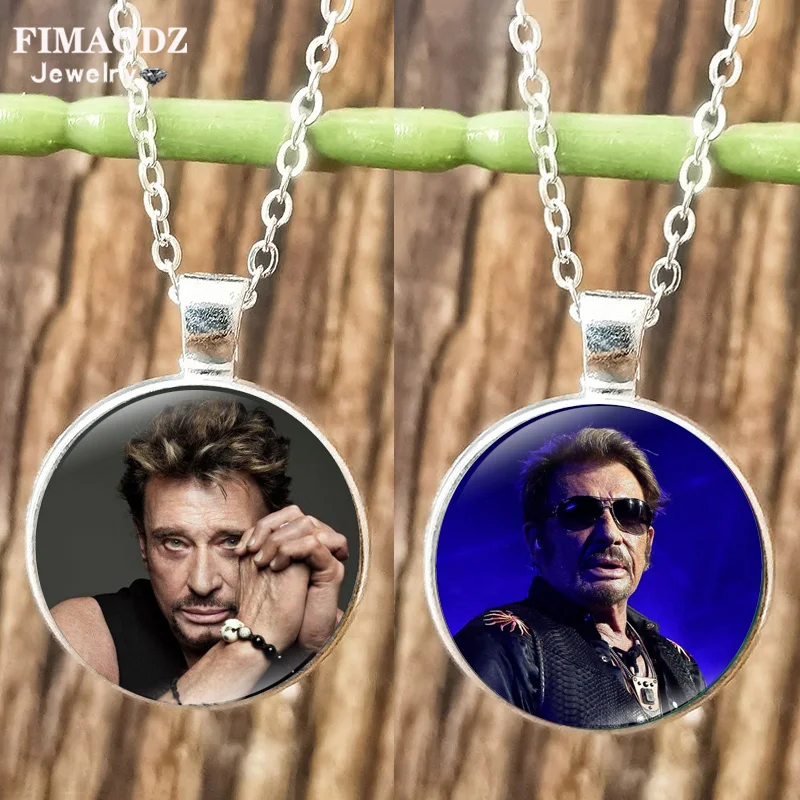 Rock Star Johnny Hallyday Necklace for Men Women Glass Cabochon Pendant Chain Necklaces Jewelry