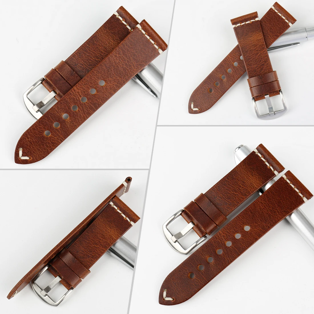 MAIKES Vintage Genuine Leather Watch Band Light Brown With Stainless Steel Buckle 20mm 22mm 24mm Watch Strap Watchband For Omega