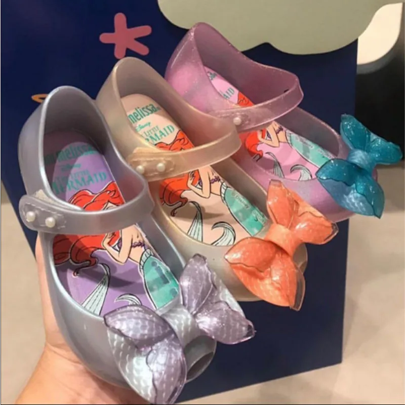 Disney-zapatos de princesa de La Sirenita para niños, sandalias de boca de pescado congelado, mariposa, sueño dulce, niña, Verano