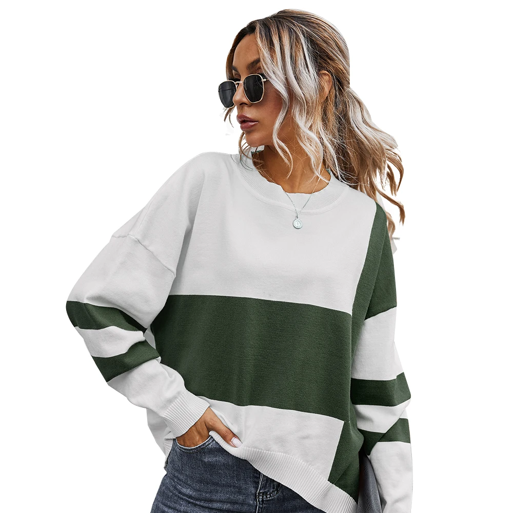 2020 Autumn Winter Sweater Women Jumpers Long Sleeve Lady Block Striped Pullovers Sweaters New Casual Loose O-Neck Sweater