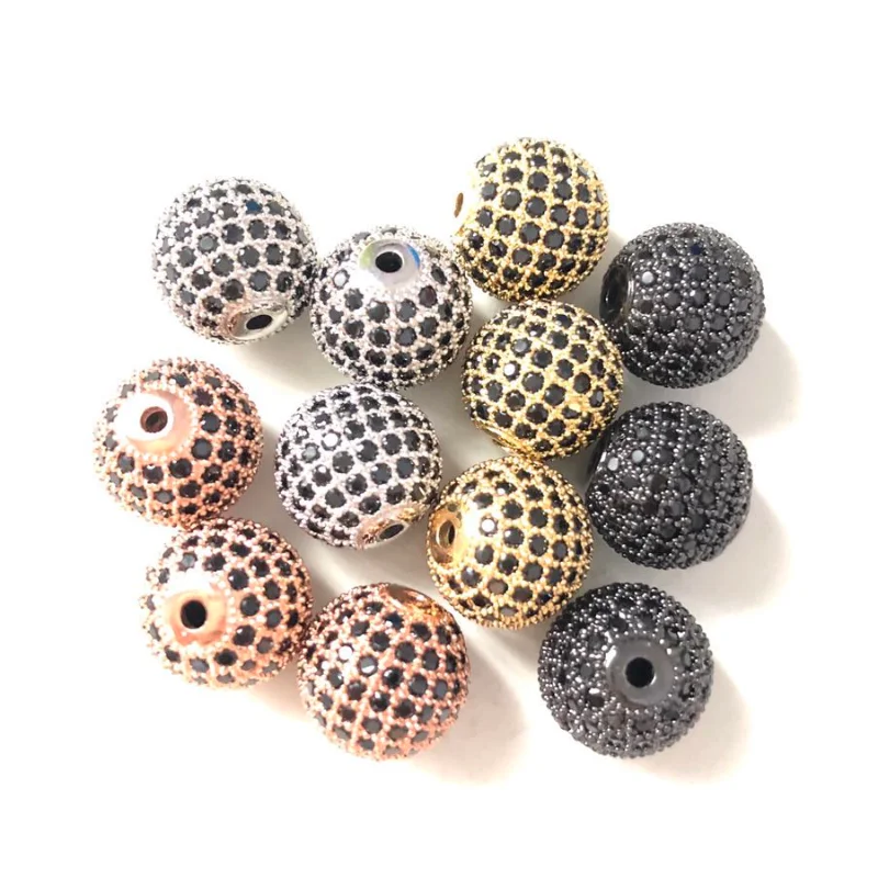 10pcs/Lot 12mm Clear Disco Ball Spacers Beads for Women Bracelet Making Bling Zirconia Paved Accessory Gold-Plated Waist Jewelry