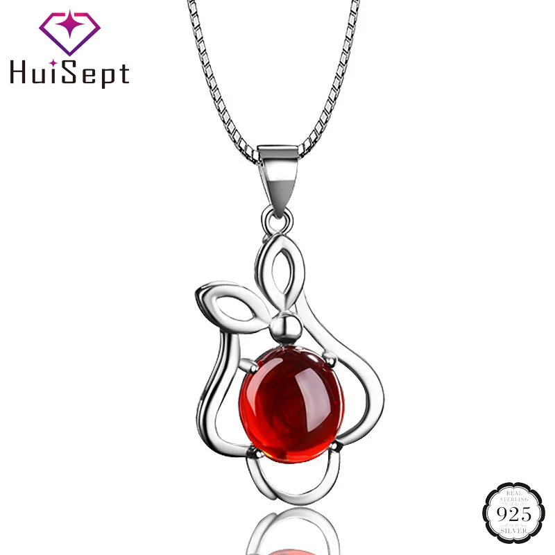 

HuiSept Classic 925 Silver Jewellery Necklace Ruby Emerald Gemstone Pendant Ornaments for Women Wedding Promise Party Wholesales