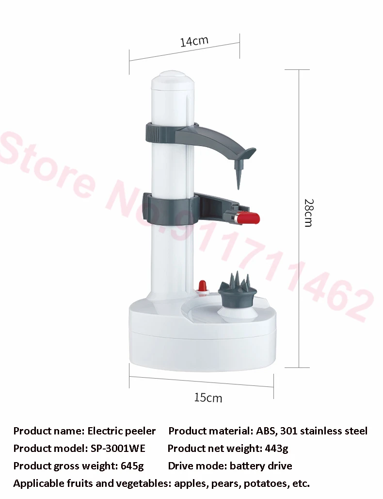 Electric Peeler Fruit Potato Peeling Machine Automatic Spiral Apple Peeler Vegetable Cutter Paring Tool