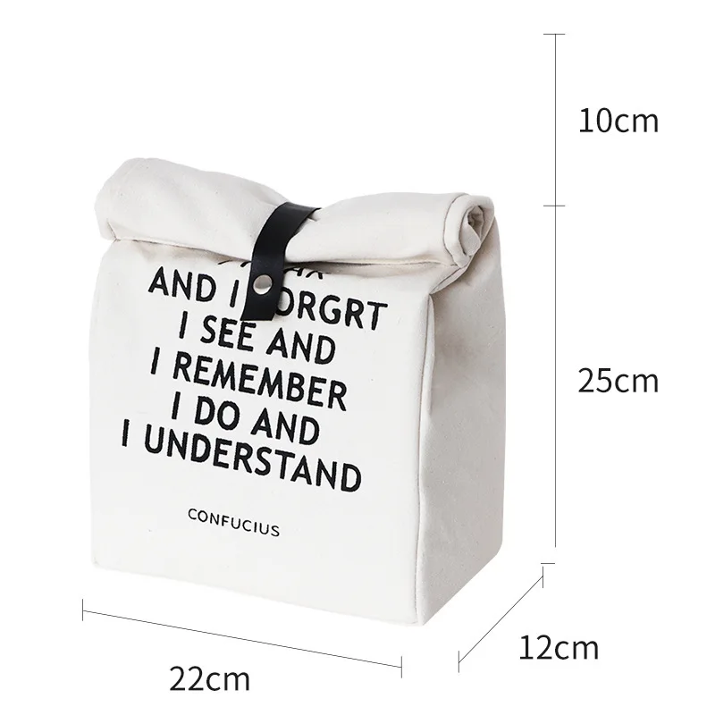 Lunch Box Simple Japanese Style Canvas Insulated Lunch Bag Portable Thick Aluminum Foil Thermal Bag Portable Food Bags for Women