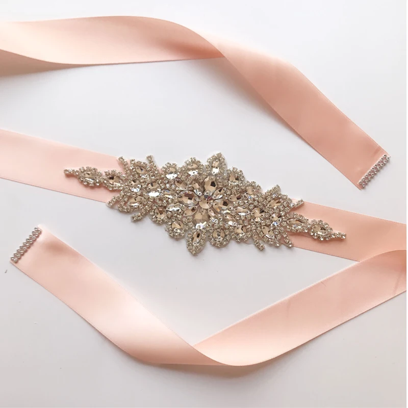 1 Pc Women\'s Belt Crystal Wedding Belts Satin Rhinestone Wedding Dress Belt Wedding Accessories Bridal Ribbon Sash Belt YN007