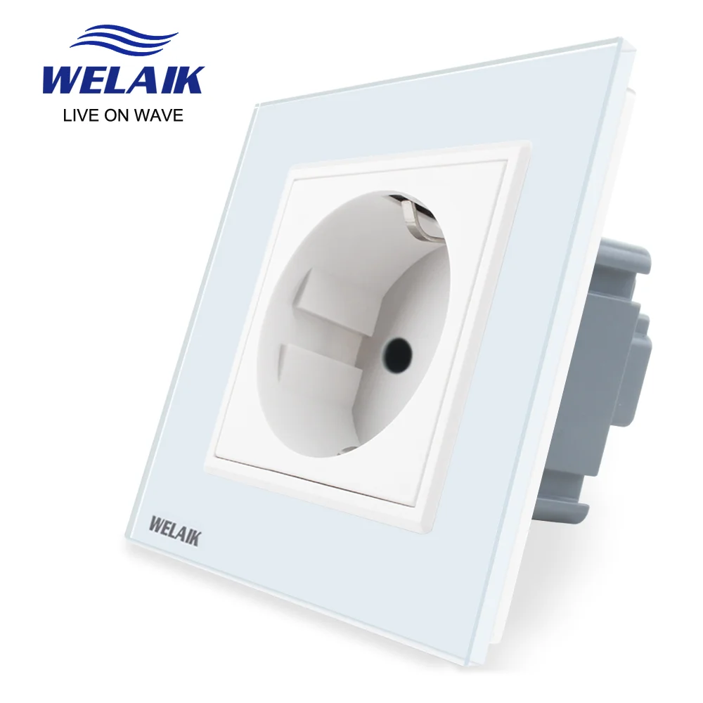 WELAIK EU 16A European Wall Socket Glass Panel Wall Power Socket 80*80mm 220V White Black Socket 16A Socket Wall Outlet A18EW