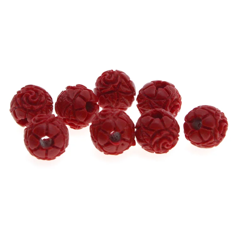 20pcs/lot 8 10 12 14 mm Spacer Beads DIY Handmade Bracelet Carved Cinnabar Red Beads Loose Beads for Jewelry Making Accessories