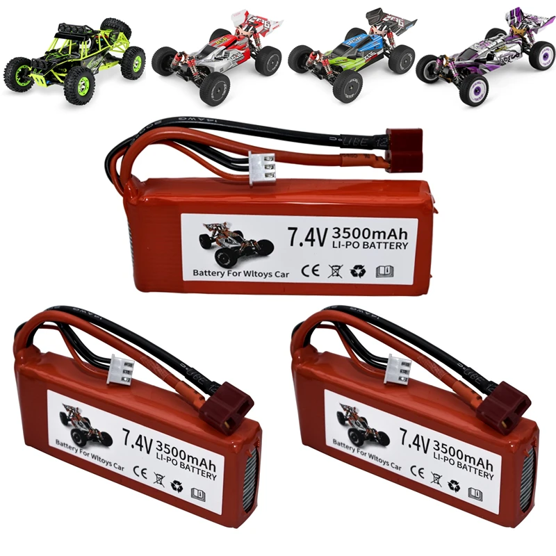 Upgrade 7.4V 3500mAh Rechargable Battery For Wltoys 124019 124018 124017 Car 2s Lipo battery for 144001 104001 12428 RC car Part