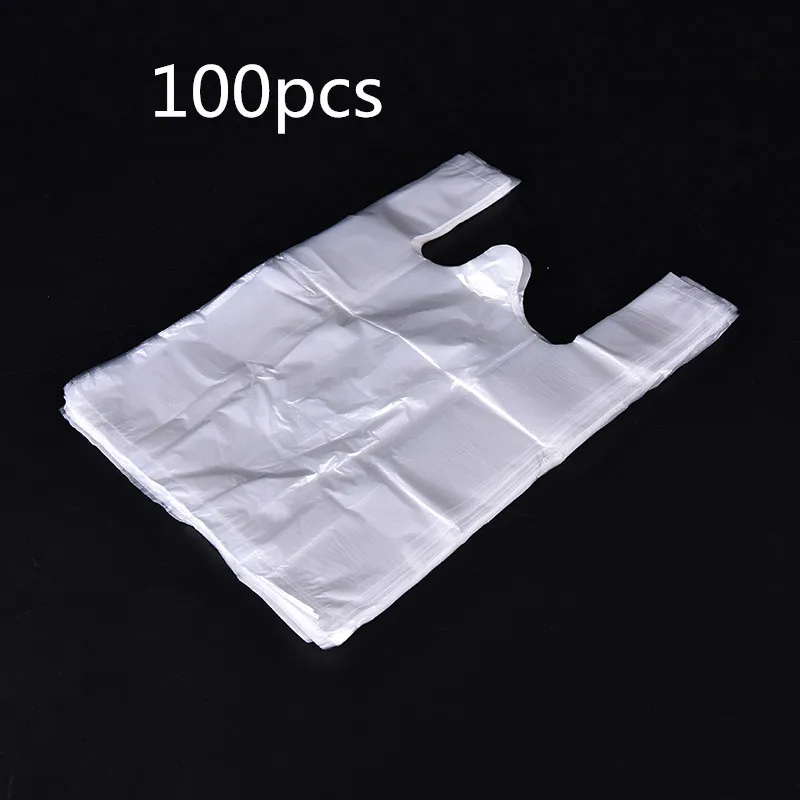 100pcs Transparent Plastic Bags Shopping Bag Supermarket Bags With Handle Food Packaging 20*30cm