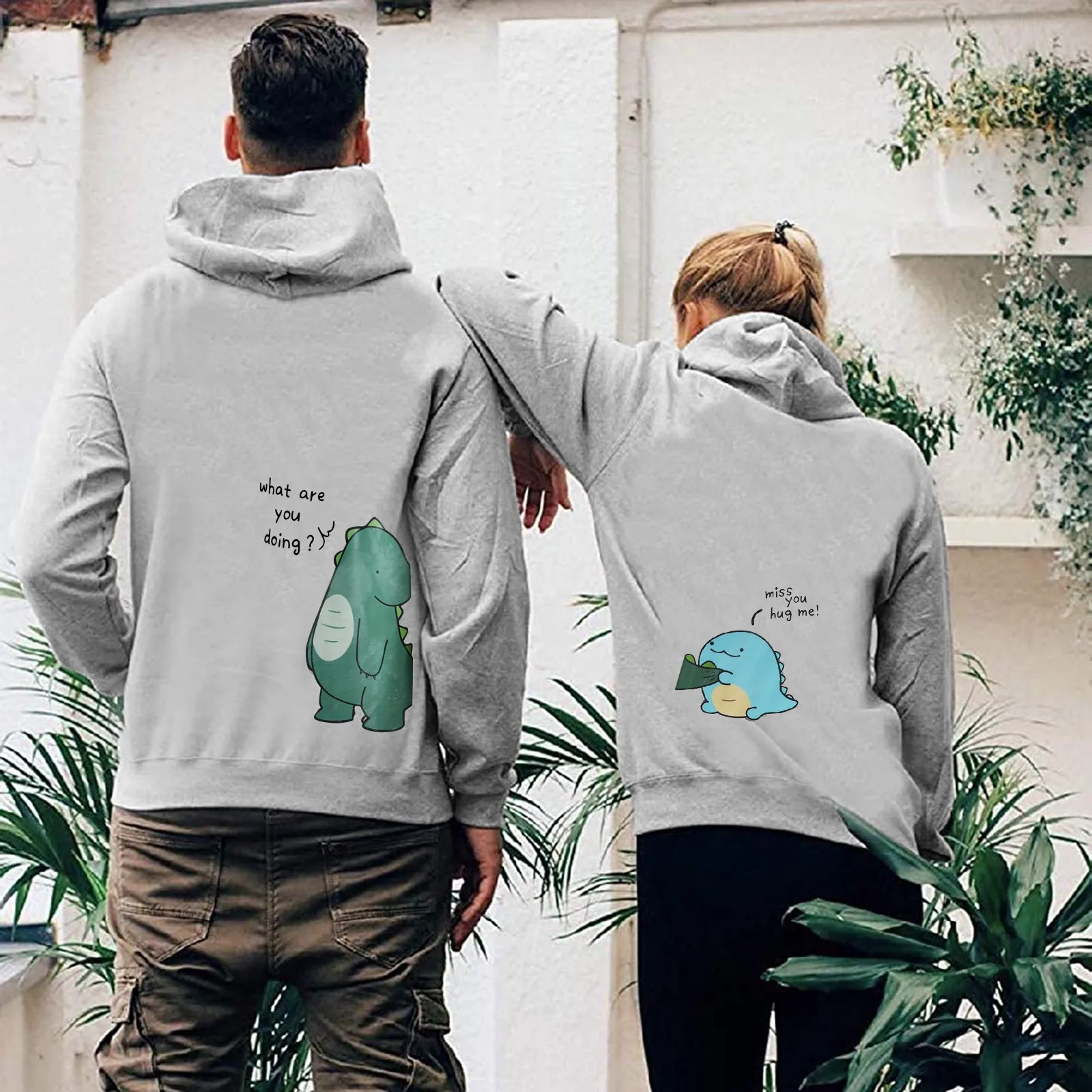 Couple Dinosaur Hoodie Men Women Harajuku Amine Sweatshirts Casual Autumn Pullovers For Lovers Matching Sweatshirt Kawaii Hoody