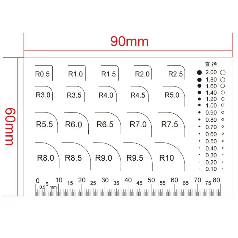 Factory Quality Inspection Standard Fillet Gauge Radius Diameter Measuring Instrument R Miter Square Angle Gauge R 0.1mm -R 50mm