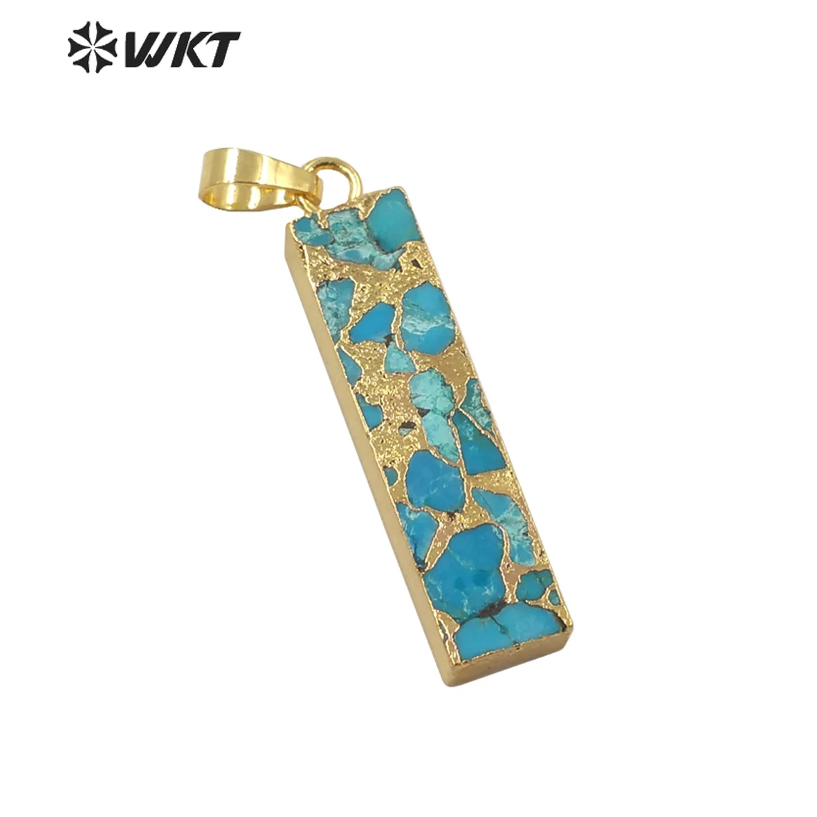 WT-P1697 Wholesale Fashion Gold Plated Long Rectangle Bar Copper Turquoises Pendant Natural Simple Square Blue Stone ACC