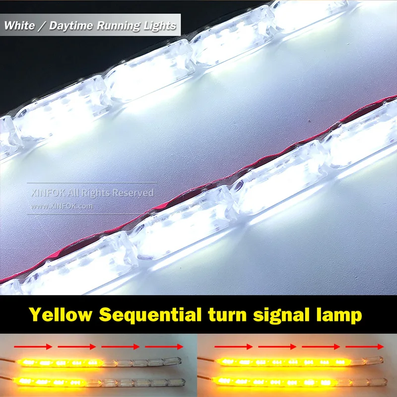 2PCS Waterproof Flexible LED Strips Lights New Arrival DRL Daytime Running Light of Sequential Flow Style Switchback headlights