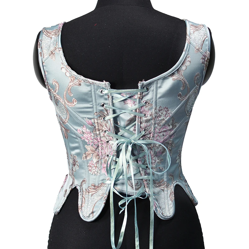 Re-engraved Antique Vintage Jacquard Steel Bones Lace Up Overbust Corset