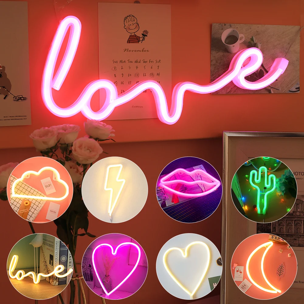 LED Neon Sign Light Wall Decoration Love Lightning Cloud Moon Neon Light LOVE Wall Art Sign Party Decor Photography Prop Gift