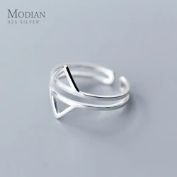 Modian Authentic 925 Sterling Silver Simple Double-sided Triangle Ring for Women Geometric Open Adjustable Finger Ring Jewelry