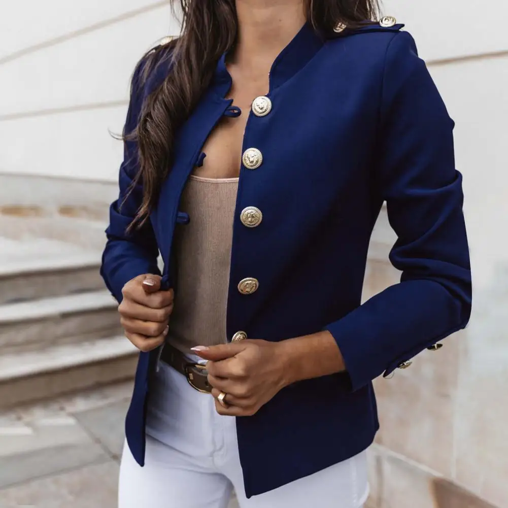 Blazer manga comprida para as mulheres, jaqueta de escritório, cor pura, slim-fitting