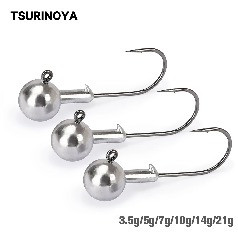 TSURINOYA 3.5g 5g 7g 10g 14g 21g Crank Lead Jig Head Fishing Hooks Soft Worm Lure Fishing group Tackle Aaccessories