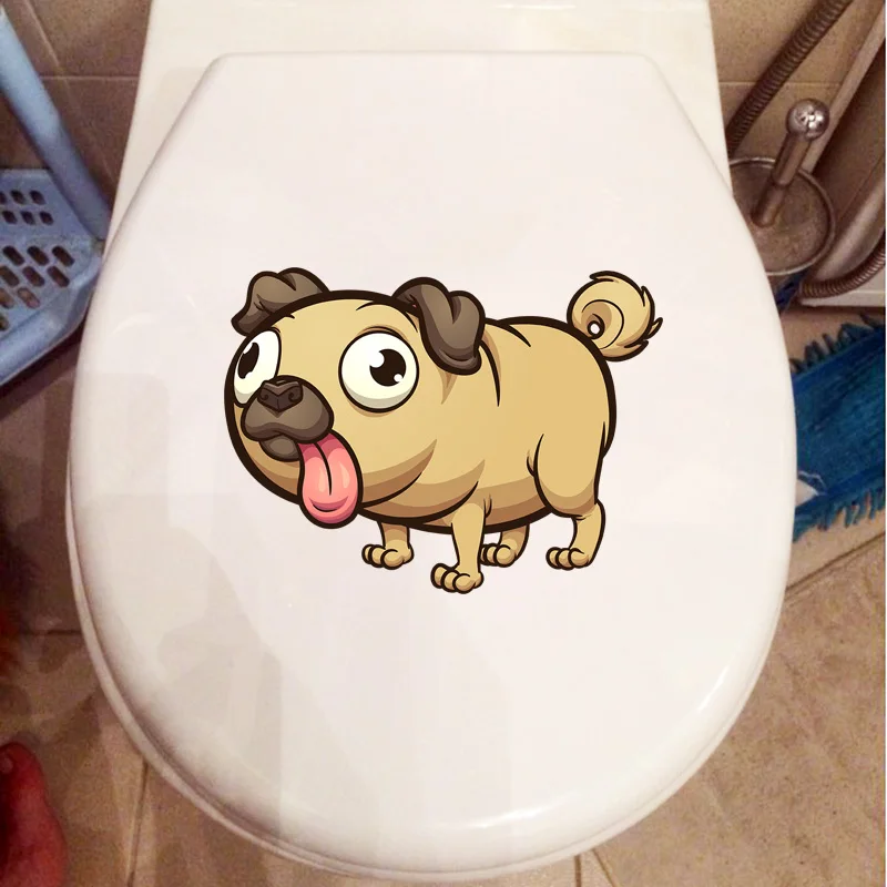 YOJA 24×17.9CM Mischievous Cartoon Pug Kids Room Wall Sticker Decoration Funny Toilet Decals T1-3094