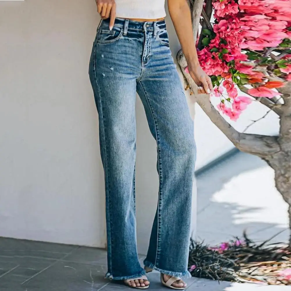 

Gradient Women Jeans Cool Rapped Zipper Fly Mid Waist Straight Jeans Women Trousers for Daily Wear Lady Jeans