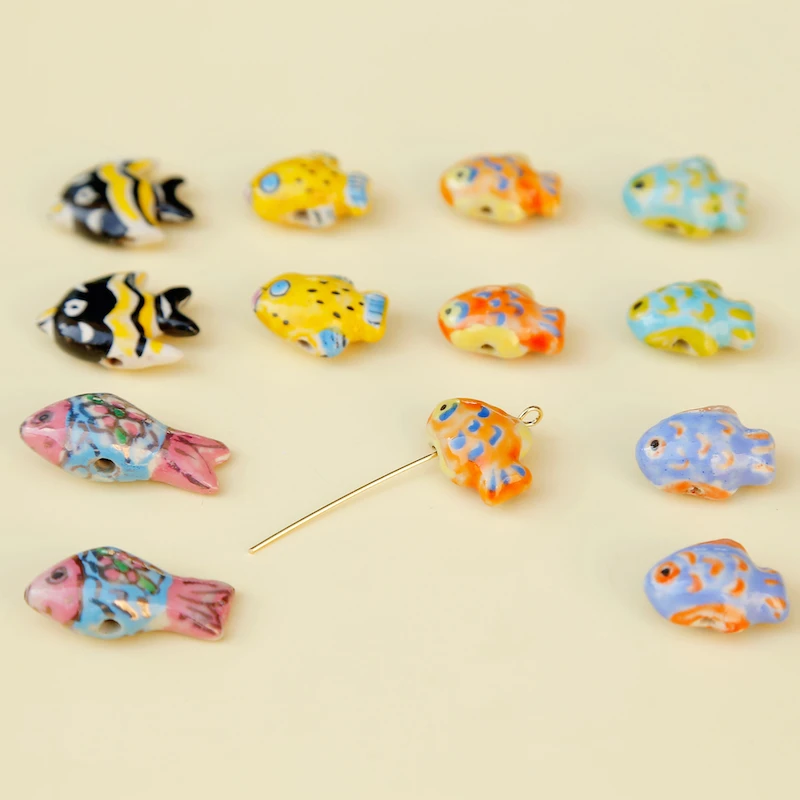 Interesting hand-painted fish-shaped ceramic beads collection ins necklace bracelet DIY accessories earrings jewelry materials