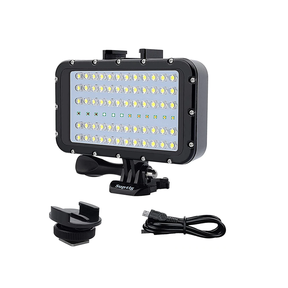 147ft Waterproof Accessories Mount 72 Led Video Dive Lighting for Gopro Hero12 11 10 9 8 7 EKEN YI Insta360 DJI 5 Color Light