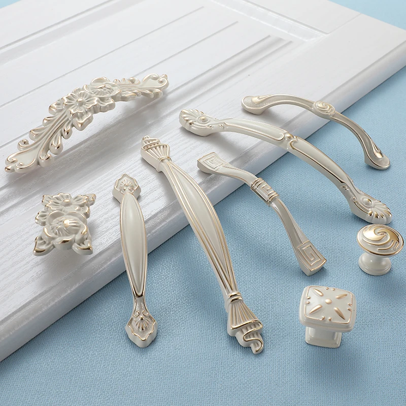 YUTOKO Lvory Weiß Tür Griffe Und Knöpfe Für Schrank Küche Schrank Zink Legierung Möbel Griff Kommode Schublade Schrank Griff – Detail 5