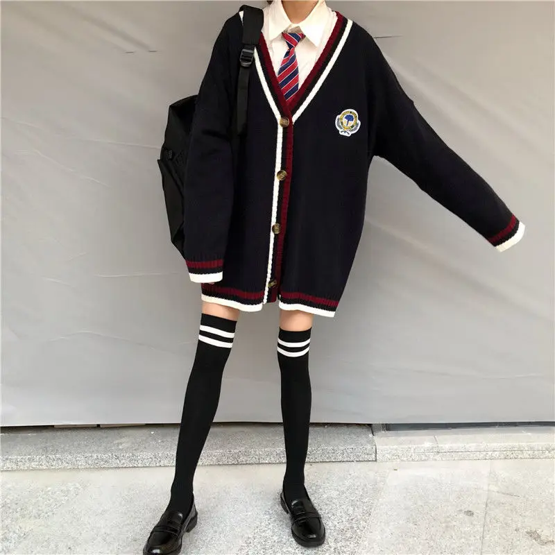 Japanse 2021 Herfst Winter Vrouwen Vesten En Truien Uniformen Preppy Stijl Jk Borduurwerk Zachte Warme Vrouwelijke Gebreide Trui