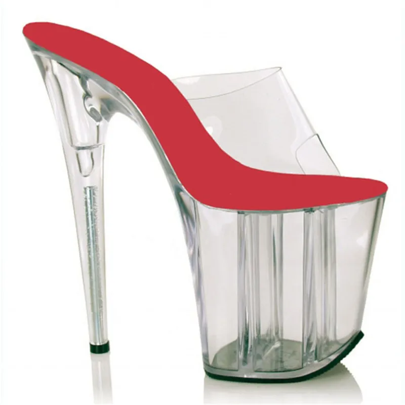 

8 inch, clear high heel sandals sexy glass slipper low 20 cm thin heel club high heel slipper