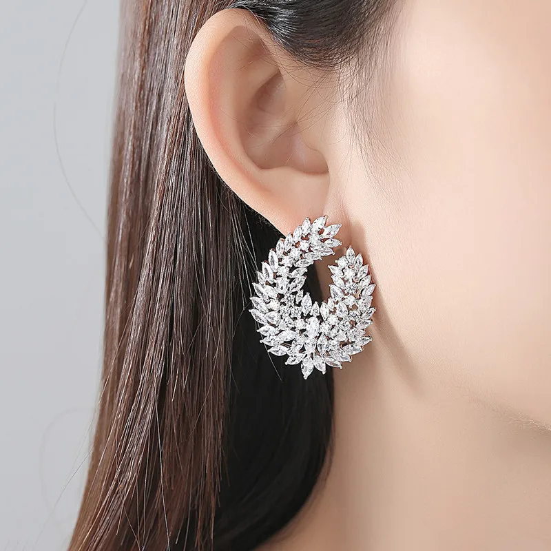 FXLRY Luxury Popular Waterdrop Full Mirco Paved Cubic Zircon Wedding Earring Fashion Women Party Jewelry