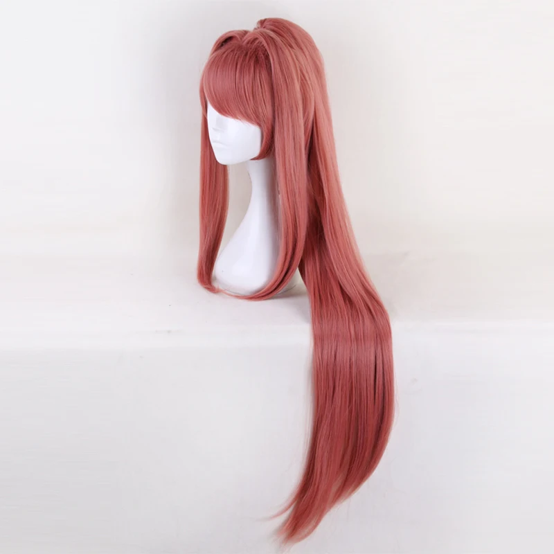 ¡Gran calidad Doki Literature Club! Monika-pelucas DDLC de 100cm de largo, pelo sintético resistente al calor, peluca de Cosplay y gorro de peluca