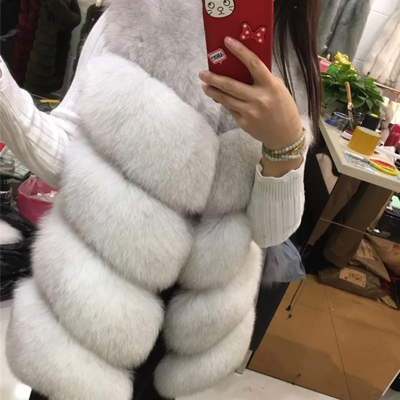 Sungtin Casual Thicken Fuax Fox Fur Vest Women Autumn Winter Warm Fake Fox Fur Waistcoats Female Fashion Sleeveless Jackets Coat