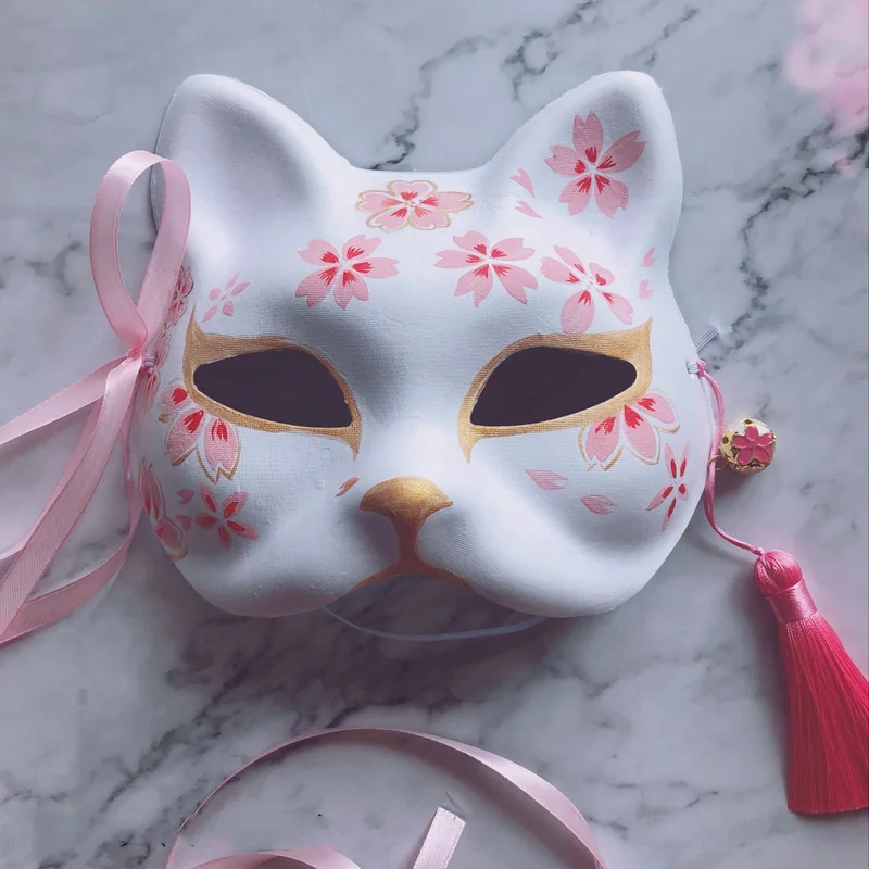 2021 New Pink Cherry Fox Series Tassel Bell Half Face Cosplay Mask Dance Party Props For Woman