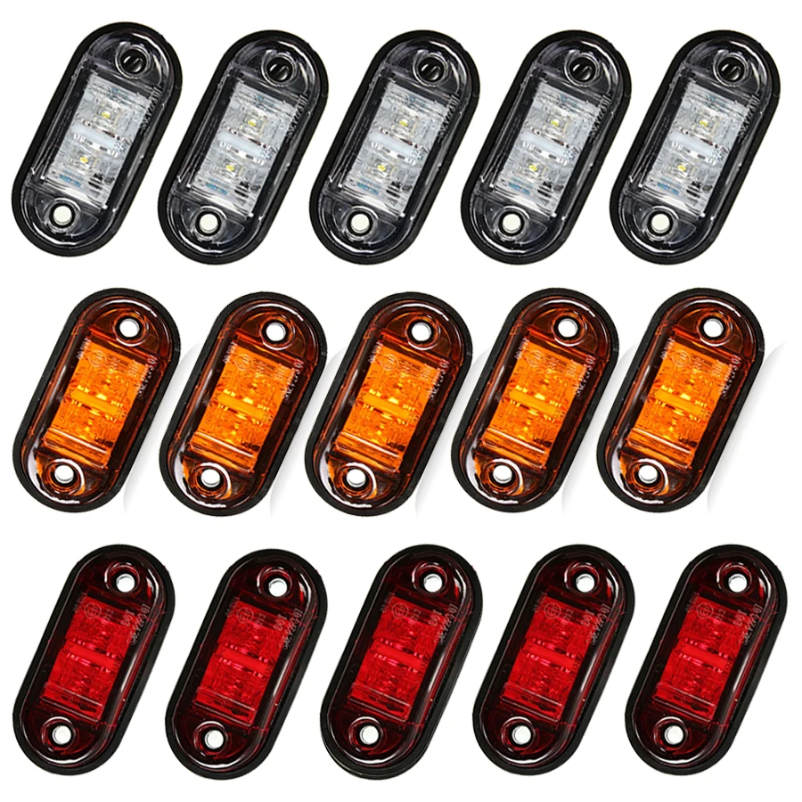 10PCS  Warning Light LED Diode Light Oval Clearance Trailer Truck Orange White Red LED Side Marker Lamp 12V 24V Truck Accessorie