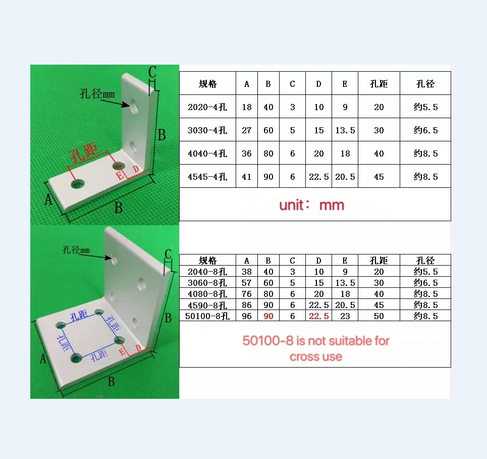 4 Holes 90 Degree Bracket Fastener 2020 2040 2550 3030 3060 4040 4080 4545 4590 Angle Connector Aluminum Profile Accessories