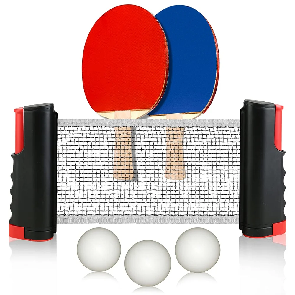 Retractable Table Tennis Net for Kids and Adults, 2 Ping Pong Paddles, No Balls