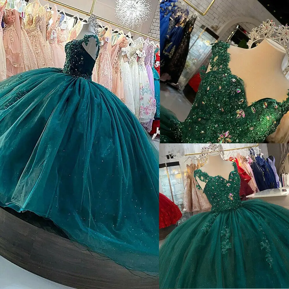 2022 Gorgeous Emerald Green Quinceanera Dresses for Sweet 16 Year Lace Ball Gown Formal Women Prom Gowns Dress for Debutante