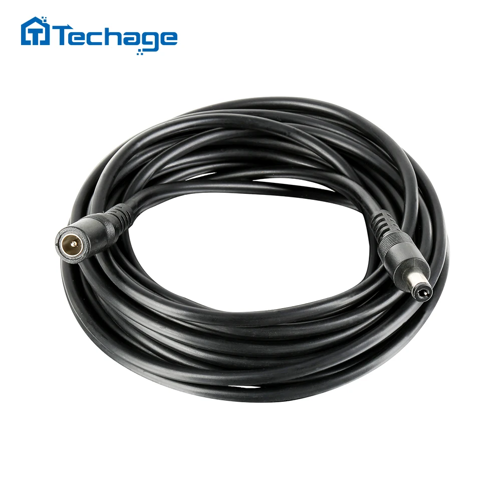 Imagem -02 - Techage-dc Cabo de Extensão de Alimentação 5.5 mm x 2.1 mm Plugue Macho para Câmera de Segurança Cctv Adaptador de Alimentação 5m 10m