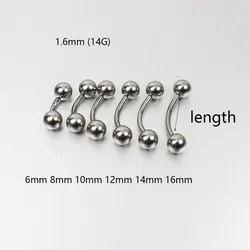 2 Pieces Stainless Steel 1.6mm 14G Belly Ring 16mm Long Curved Barbell Body Piercing Jewelry