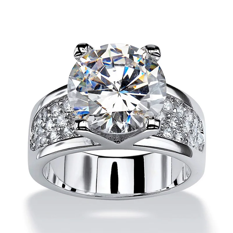 Huitan Silver Color White CZ Women Wedding Rings Full Cubic Zircon Bling Engagement Party Ring Anniversary Gift Eternity Jewelry