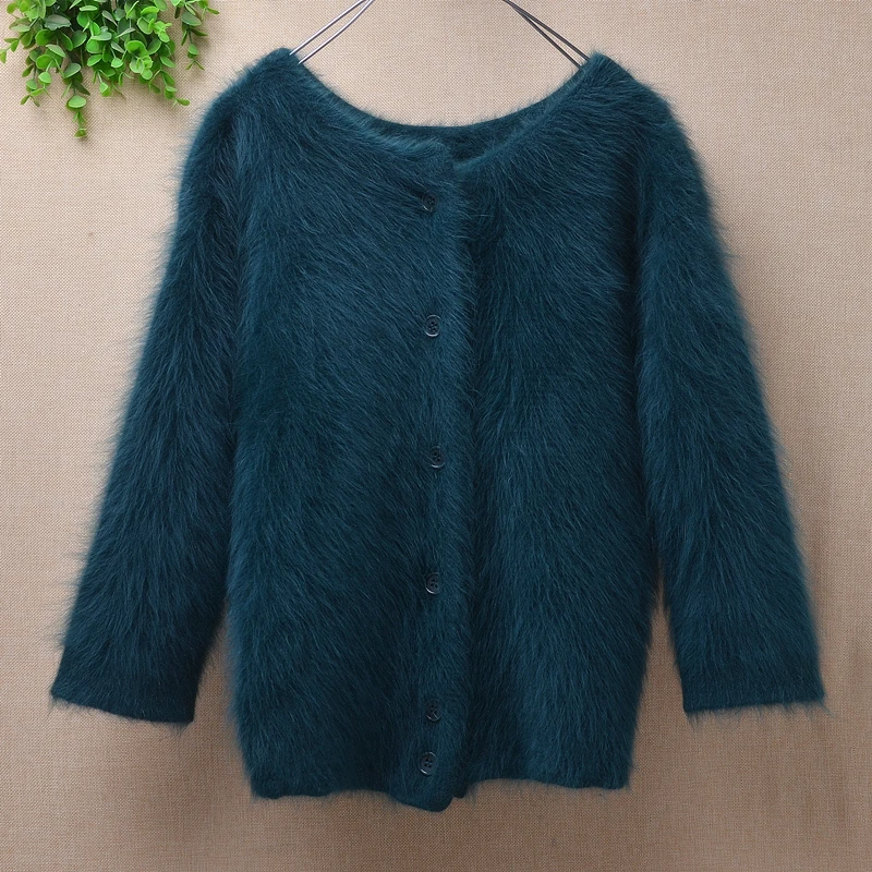 

ladies women autumn winter clothing mink cashmere knitted three quarter sleeves slim cardigan angora fur short jacket coat pull